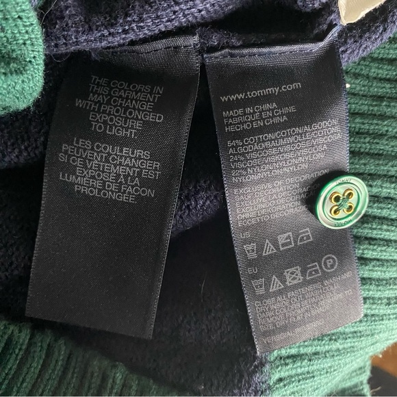 Tommy Hilfiger Sweater Mens Small Green & Blue Striped Cardigan Button Up Preppy - Picture 4 of 8
